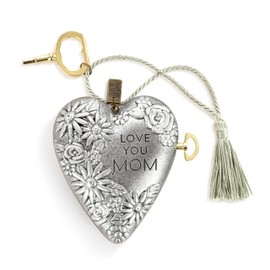 DEMDACO Art Hearts Collection Love You Mom Slate Grey Floral 3.5 x 3.5 Metal Musical Art Heart with Decorative Key