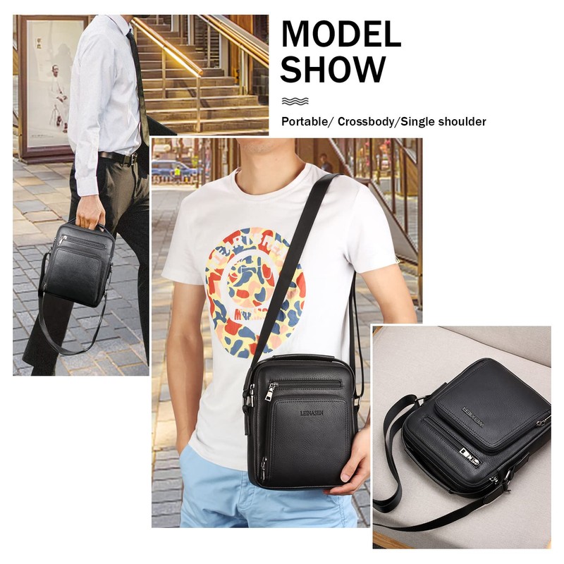 Naudamp Men's Shoulder Bag Leather Shoulder Bag Casual Waterproof Bag