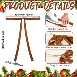 6 Pcs Christmas Swag Bow 23.5x15.5 Inch,Rustic Large Velvet Christmas Staircase Wreath Bow Pre Tied Velvet Ribbon Bows Wired Red Xmas Tree Topper for Garland Home Door Outdoor Decorations(Brown)