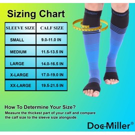 Doc Miller Calcetines de Compresión de Punta Abierta 20-30 mmHg Medias de Compresión Para Ejercicio, Recuperación, Dolores, Varices, Mangas para Pantorrillas (Negro Azul Azul Marino, 2X-Grande)