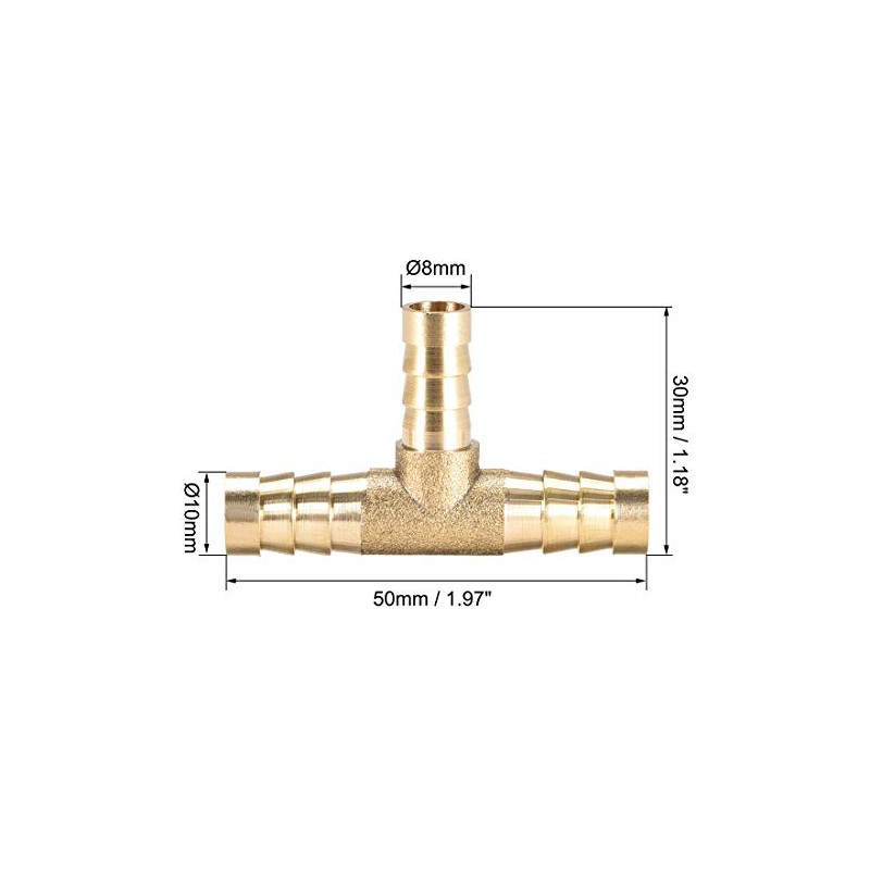 sourcing map Tee Brass Barb Fitting Reducer 3 Way, Fit