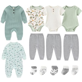 Ruliby Baby Bodysuits Cartoon Zip Romper Cotton Pants Green Newborn Boy Layette Set 0-3 Month