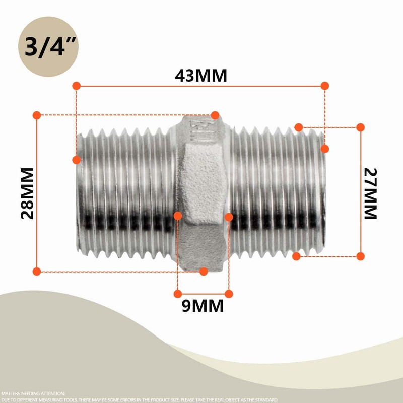 Bwintech 3 Pcs 3/4" Male to 3/4" Male BSP Thread