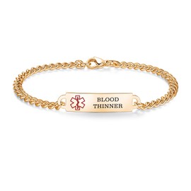 AOAMID 6.5"-8.5" Medical alert id bracelets for Women Men Stainless steel Medical Emergency Bracelets Free engraving blood thinner(Gold-6.5")