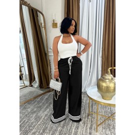 Nimsruc Wide Leg Sweatpants for Women High Waisted Drawstring Casual Loose Long Pants with Pockets Black XXL