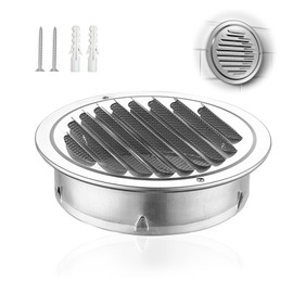 Round ventilation grille, 80 mm, stainless steel, round ventilation grille, with 2 screws and 2 fillers, ventilation grille 80 mm, ventilation grille, exhaust air outlet hood, exhaust air grille for