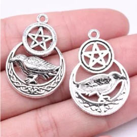 Fashion Jewelry WICCA PENTAGRAM CROW MOON PAGAN pendant 20" 925 Sterling Silver plate Necklace