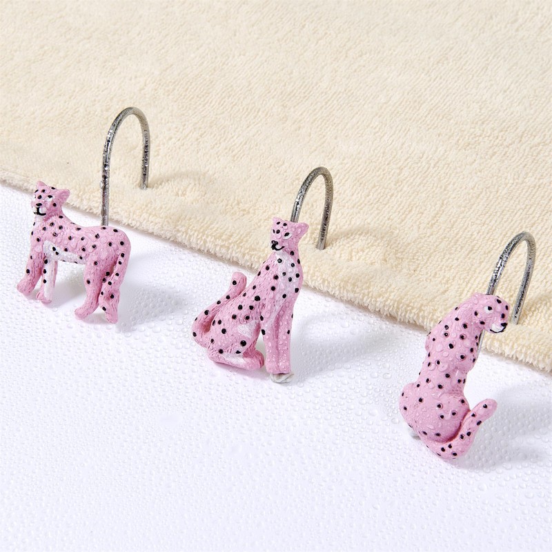 Aldopein Leopard Decorative Shower Curtain Hooks Rings for Summer Tropical
