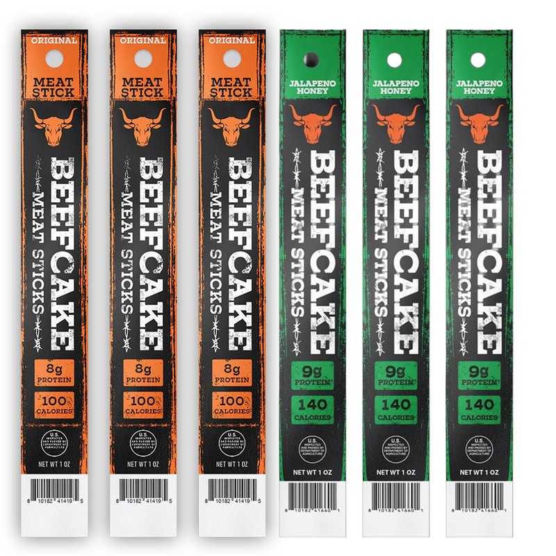 Beefcake Jerky Variety Pack Meat Sticks, Original and Honey Jalapeño