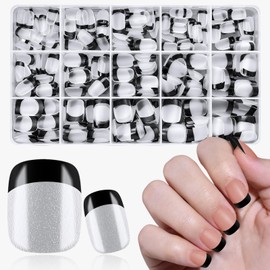 Bellelfin 300PCS Square Nail Tips Black French Tip Press on Nails Short Fake Nails Press ons, Soft Gel Nail Tips Square Clear Nails, Matte French Tip Nails for Nail Extensions