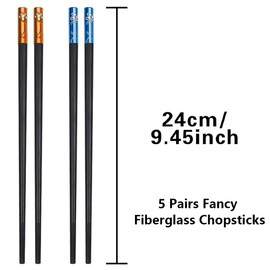 DOETYD 5 Pairs Fiberglass Chopsticks Reusable Fiberglass Chop Sticks Set Non Slip Fancy Dishwasher Safe Easy to Clean Japanese Chinese Korean Chopsticks for Kitchen & Dining Sushi Rice