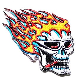Nipitshop Patches Flaming Skull Patch Skull Ghost Patch Biker Motorcycle Rider Novelty Patch for Clothes Backpacks T-Shirt Jeans Skirt Vests Scarf Hat Bag