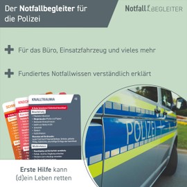 akaMedica Notfallbegleiter Erste Hilfe Polizei – Notfall Ratgeber im Fächerformat mit Videos – Notfallordner für Erste Hilfe Set & Notfalltasche im Streifenwagen