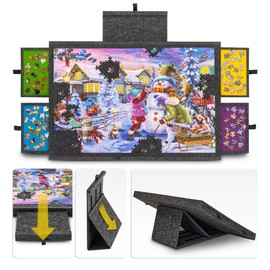 Tektalk Jigsaw Puzzle Table with Integrated Adjustable Stand/Bracket, 3-Tilting-Angle Super Lightweight Felt Puzzle Plateau Board with Cover & 4 Sorting Drawers (for Up to 1000 Pieces, Gray)