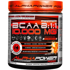 BCAA Powder Hochdosiert 8: 1: 1 Ratio, 10,000 mg * Platinum Standard Istantized Pure Micronized Flavored BCAA Amino Acids Matrix Instant BCAA Powder, Juicy Orange, (1 x 390g Tub Image 1) for 30 Applications, No Capsules, , ,