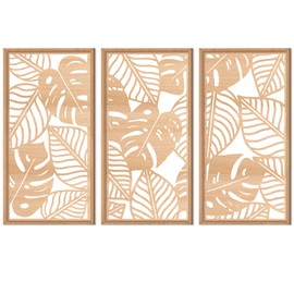 IARTTOP Wood Tropical Palm Leaf Wall Art Framed Tropical Leaves Wall Decor Wooden Leaf Wall Decorations Boho Wood Leaf Tropical Wall Art for Bedroom Living Room Office-16 * 32"*3
