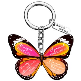 Butterfly Keychain First Communion Christian Bible Verse Charm Religious Gifts for Girls Boys Inspirational Spiritual Surgery Recovery Birthday Easter Friendship Gift for Teens Daughter Friends Female