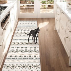 Runner Rug 2x7 Boho Geometric Area Rug: Washable Kitchen Rug Entryway Rug, Soft Non Slip Moroccan Long Hallway Rug for Bedroom Bathroom Laundry Entryway Staircase Foyer(Brown Green,2'x7')