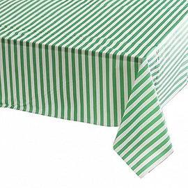 Vpang 2 Pcs Striped Plastic Print Tablecloths Disposable Table Cover Thickened Rectangle Tablecover, Kitchen Picnic Wedding Birthday Party Table Covers, 54"x108" (Green Stripe)