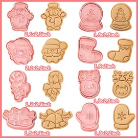 8 Piece Mini Christmas Cookie Cutters, 3d Raised Design Cookie Stamps, Mini Snowman, Elk, Santa, Candy Cane Baking Molds, Christmas Ornament Cookie Cutter Set (Christmas-4)