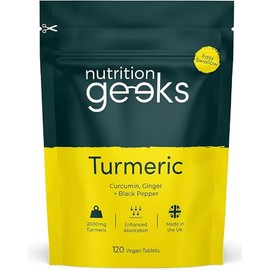 Nutrition Geeks Turmeric Tablets 2000 mg with Black Pepper & Ginger, High Strength Curcumin Supplements, Vegan and Gluten Free, UK Made, 120 Count