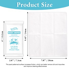 300 Pcs Ultra Thick Soft Large Body Wipes Individually Wrapped(7.87" x 9.45"),Shower Wipes for Adults Bathing No Rinse,Personal Cleansing Wipes for Travel Gym,Bulk Deodorant for Homeless(White)