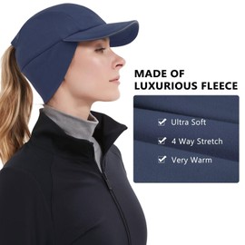 GADIEMKENSD Women's Winter Reflective Fleece Ponytail Hat with Drop Down Ear Warmer for Outdoor Activity Cap, navy