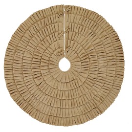 VHC Brands Festive Burlap Ruffled Solid Color Cotton Farmhouse Christmas Decor Round 48" Diameter Tree Skirt, Natural Tan