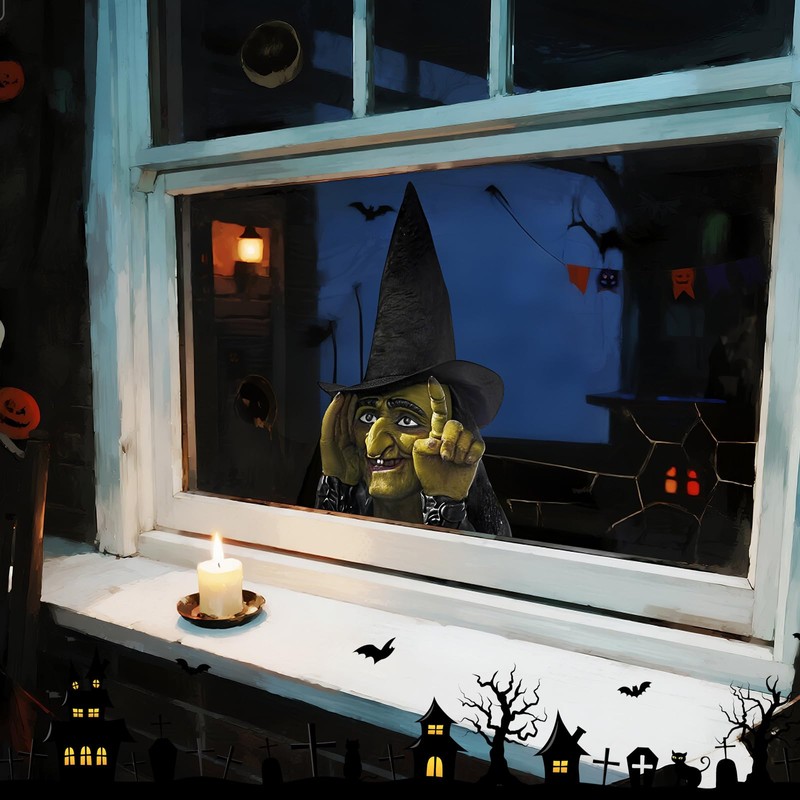 Cholemy 16" Halloween Witch Window Clings Tapping Scary Glass Decor