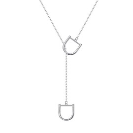EVER FAITH Lucky Horseshoe Lariat Necklace 925 Sterling Silver Dainty 2 Horse Stirrup Pendant Y Necklace, Sterling Silver