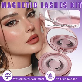 Magnetic Eyelashes, 2 Pairs, Reusable Magnetic Eyelashes with Applicator, No Glue, Magnetic Lashes, Natural Look, Magnetic Eyelashes Kit (ml-C01+A97)