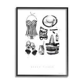 Stupell Industries Beach Please Phrase Black White Female Fashion, Design by Mercedes Lopez Charro Framed Wall Art, 16 x 20