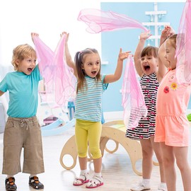 Dance Scarves, Juggling Scarves for Kids Play 12 PCS Square Silk Scarf Music Movement Scarf Magic Tricks Performance Props Accessories Rhythm Band Scarfs for Toddlers Children Classroom Actives, Pink