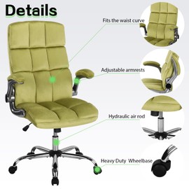 KCREAM Executive Office Chair,Velvet Office Chairs Green Chair with Lumbar Support,Home Office Desk Chairs with Wheels and Flip up Arms,90 to 120 Degree Rocking Managerial Chair