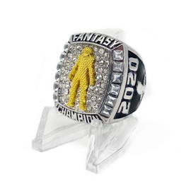Legacy Rings 2020 Fantasy Football Championship Trophy Ring, Two-Tone Silver and Gold Plated + Display Stand, Sizes (9)