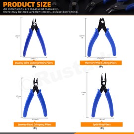 Rustark 4Pcs Jewelry Pliers Tool Assortment Kit, Jewelry Bead Crimping Pliers, Flush Cutter Jewelry, Split Ring Pliers and Wire Cutter Tool for Beading Necklaces Earrings Bracelets DIY Jewelry Making