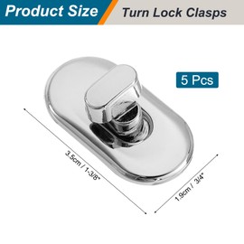 uxcell 5 Pcs Purse Turn Clasps, Twist Lock Fastener Metal Button Closure Clip for DIY Hardware Bags Luggage Handbag Wallet Crafts, Silver
