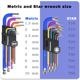 Kimapeso 18 PCS Allen Key Set Torx and Metric Allen Wrenches Set Long Arm Ball End with T-Handle L-Hex Key Set Metric Hex Key Set 1.5 to 10mm Torx Star Key Set T10 to T50