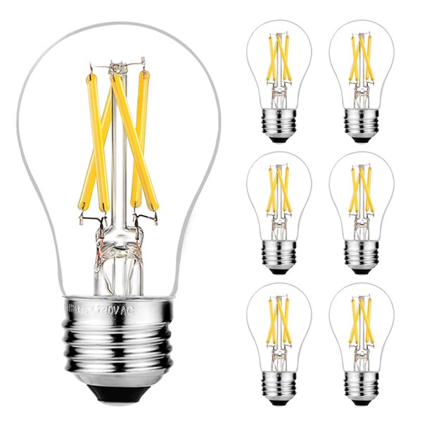 LiteHistory E26 Edison Bulb 6W=60 watt Dimmable Daylight 5000K AC120V A15 led Bulb for Ceiling Fan,Vanity,Refrigerator,Wall sconces 600lm 6Pack