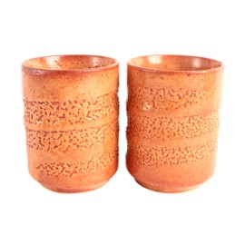 Mino ware Japanese Pottery Pair Short Yunomi Chawan Tea Cup made in Japan (Japan Import) SZY104 (Akashino Orange)