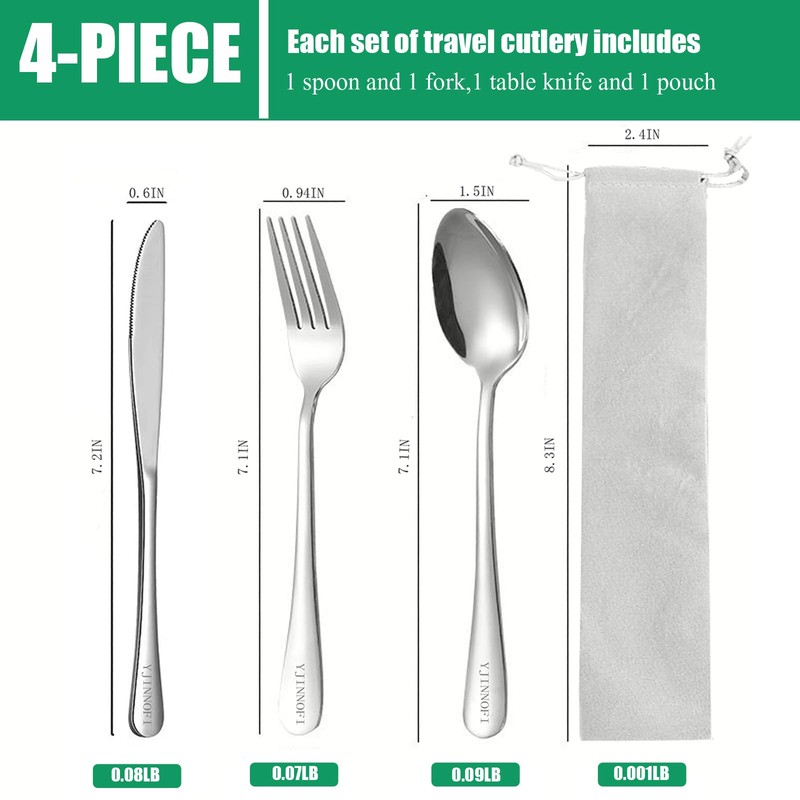 Travel Utensils with Case, 4-Piece Reusable Stainless Steel Cutlery Set