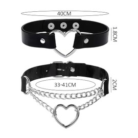 2 Pieces Heart Necklaces, Leather Collars, Chain Necklaces, Love Necklaces, Heart Shaped Punk Necklaces, Adjustable Choker Necklaces