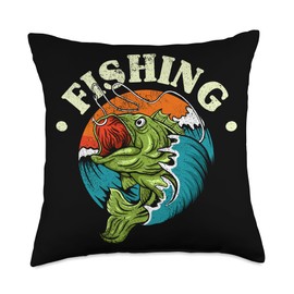 Angler, Fischer, Angel Fish Fish Outifts And Gifts Angel, Angler Fisherman Outfit Bass Fishing Throw Pillow, 18x18, Multicolor