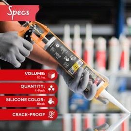 XFasten Silicone Sealant Waterproof Black Cartridge, 10.1 oz (4-Pack) Black Caulking Silicone Adhesive Sealant Cartridge for RV, General Use, Window, Door, Glass, Automotive Leak Sealing