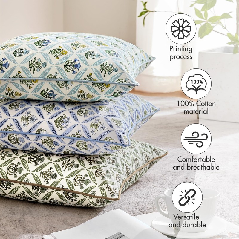 MIULEE Floral Cotton Throw Pillow Covers 18x18 Set of 2,