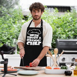 LINEN CLOSET® Adjustable Bbq Aprons for Men Women Funny Rude Chef Aprons Christmas Grilling Gifts for Dad Son Father Husband with 2 Pockets-Skinny Chef Apron