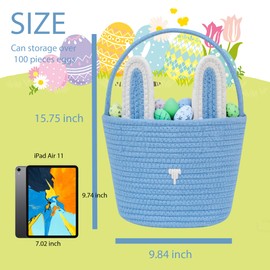 Easter Basket,Bunny Easter Baskets,Easter Buckets for Kids Girls Boys Easter Egg Hunting Basket,Bunny Rabbit Easter Tote Bags for Easter Decorations Candy Gifts Toy(Grey)