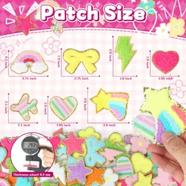 Self-Adhesive Chenille Patches for Girly Bags: NICEVINYL 116PCS Multicolor Flower Star Heart Cute Patch Embroidered Stick on - Lighting Rainbow Sticker Applique for Clothing Fabric Backpack Decor