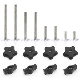 Bikykose 16pcs T-Track Knob Kit - 4 Different Length 5/16”-18 T-Bolts (4", 2-1/2", 1-1/2", 1") with Washers for Woodworking Jigs and Fixtures