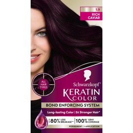 Schwarzkopf Keratin Permanent Hair Dye Cream, 1.9 Rich Caviar, Professional Quality Color for Up to 100% Gray Coverage, Bond Enforcing System